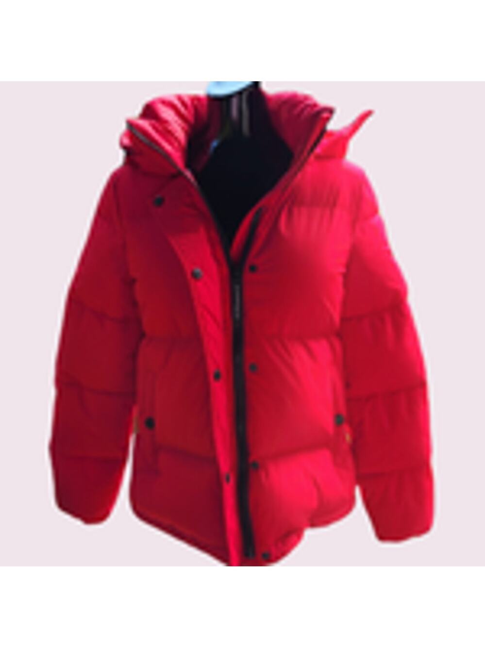 BCBG Red Short Eco Fill Boxy Hoodie Hooded Puffer Jacket ~ size XS, NEW